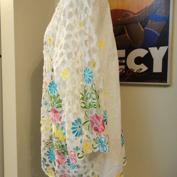 International Apparel Mart Floral Jacket Beach Cover Up White 1X - Picture 2 of 14